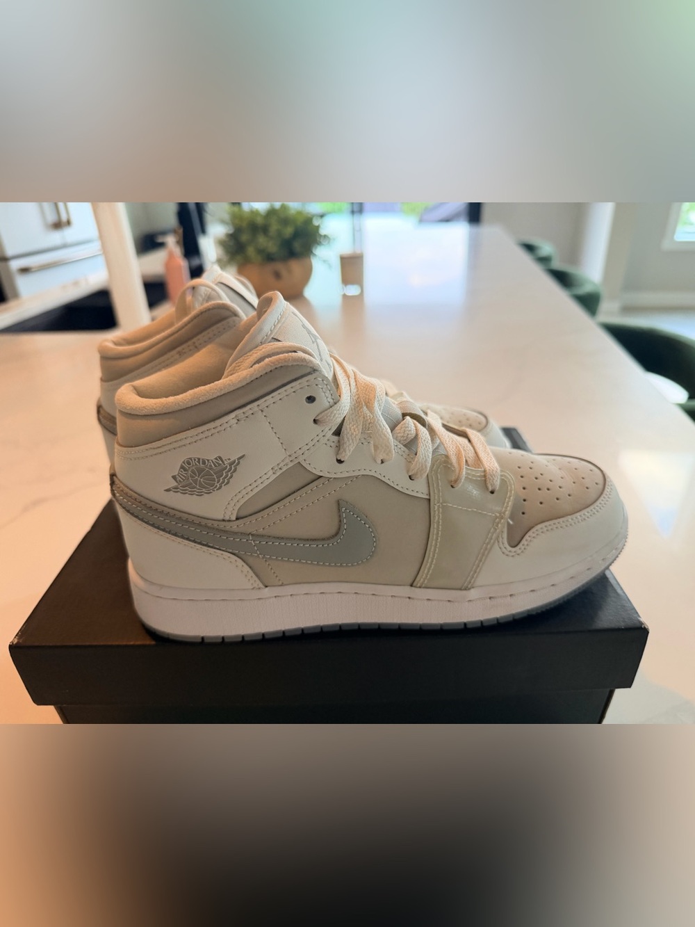 Jordan Big Kids Mid-Top Sneakers in Light Gray and White Size 5.5Y